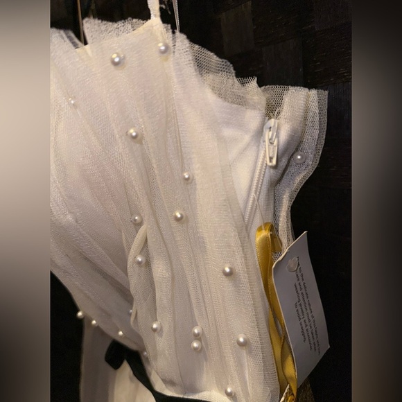 Floor-sweeping tulle, faux pearls, & a velvet belt pull this gorgeous look - Picture 5 of 6